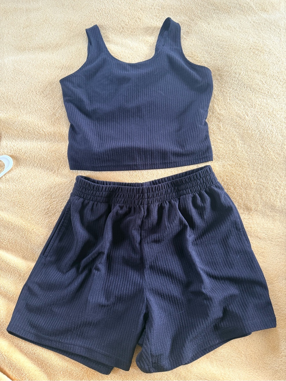 Amazon black Ribbed Tank & Athletic Shorts Set